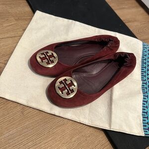 Tory Burch Maroon Suede Ballet Flats